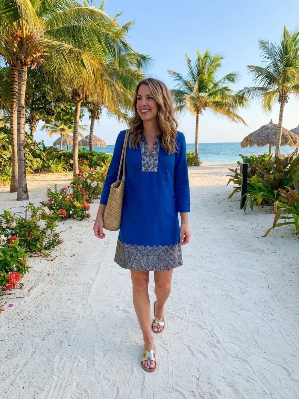 Cabana Life Royal Blue Gold Geometric Resort Tunic Dress NWT Size M